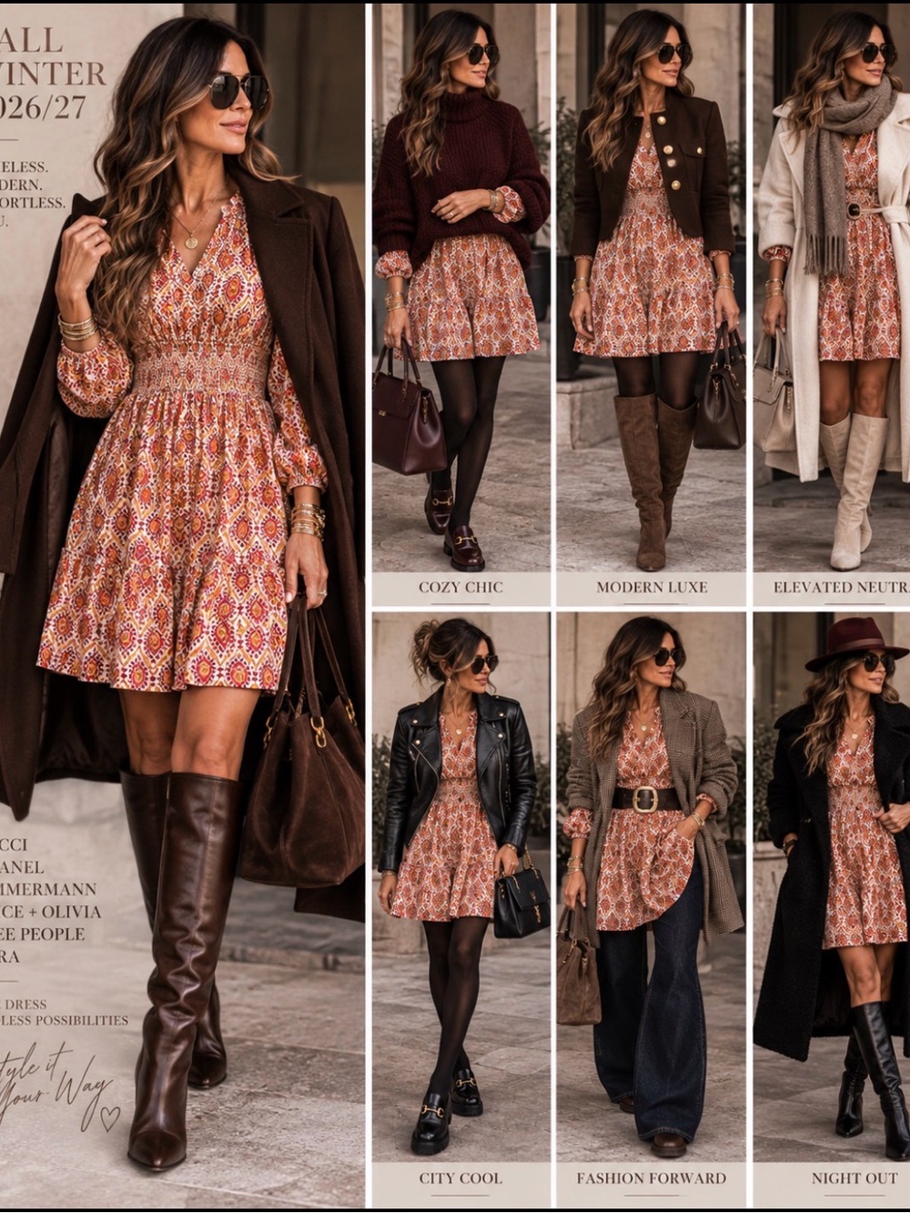 Rust Floral V-Neck Smocked Mini Dress — Women's Rust